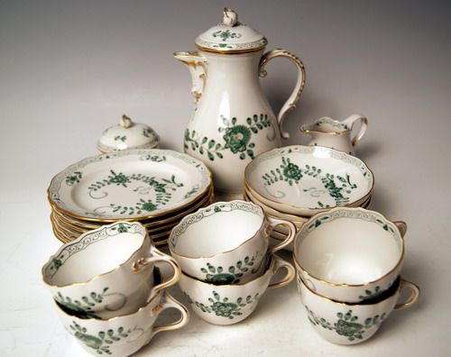 MEISSEN KAFFEE GARNITUR 6 PERSONEN COFFEE SET INDISCHE BLUMENMALEREI