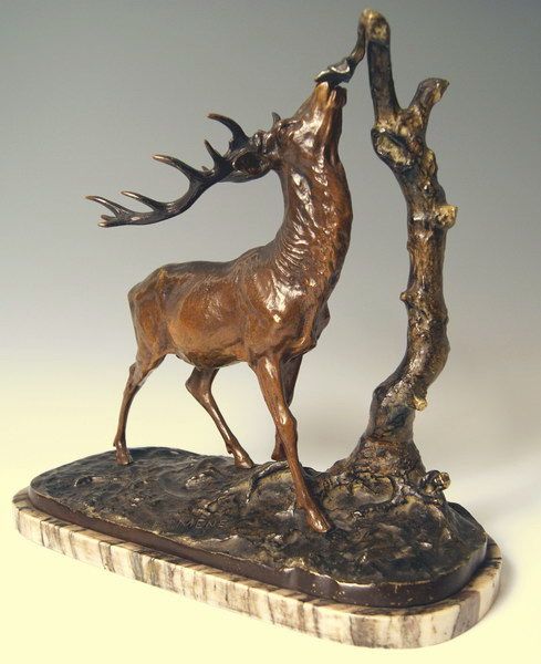 FRENCH BRONZE VINTAGE STAG BROWSING DEER GRAZING ANTIQUE VINTAGE MADE CIRCA 1843 BY PIERRE JULES MÊNE