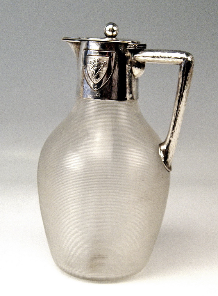 SILVER GLASS CARAFE ANTIQUE SILVER GLASS PITCHER VINTAGE GERMANY MADE CIRCA 1905