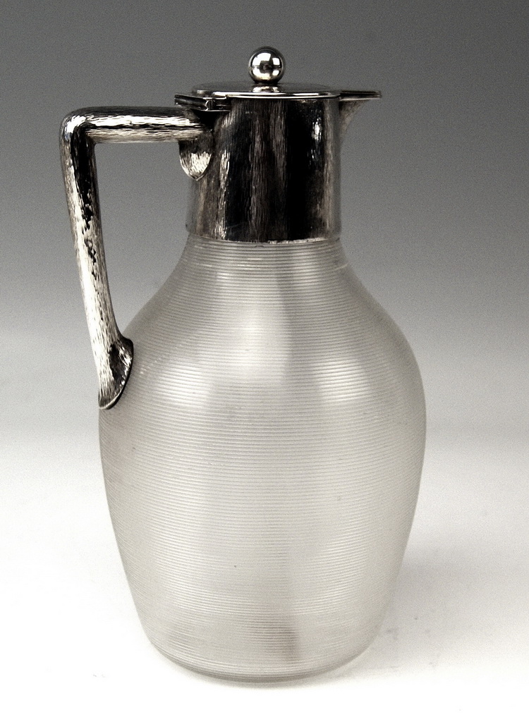 SILVER GLASS CARAFE ANTIQUE SILVER GLASS PITCHER VINTAGE GERMANY MADE CIRCA 1905