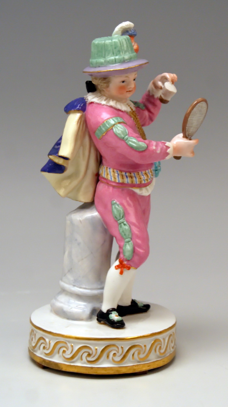 MEISSEN BOY WITH BADMINTON RACKET KNABE MIT FEDERBALLSCHLÄGER BY ACIER VINTAGE MADE CIRCA 1880