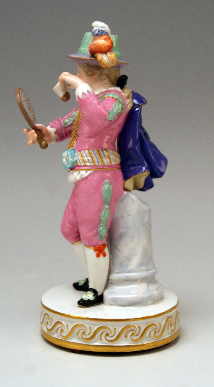 MEISSEN BOY WITH BADMINTON RACKET KNABE MIT FEDERBALLSCHLÄGER BY ACIER VINTAGE MADE CIRCA 1880