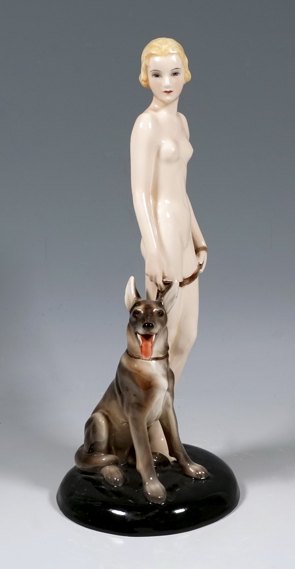 GOLDSCHEIDER Female nude with shepherd dog Female nude with shepherd dog Josef Lorenzl Hugo Pstl circa 1935
