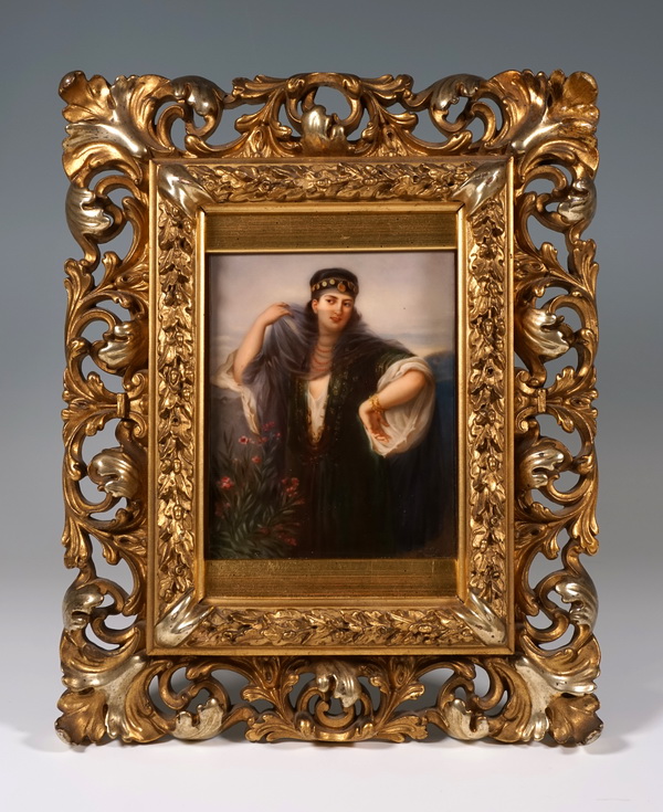 KPM Berlin Porcelain plaque girl with a veil Porcelain plate portrait girl with a veil around 1830