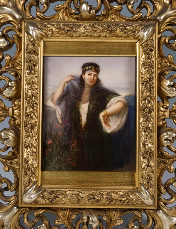 KPM Berlin Porcelain plaque girl with a veil Porcelain plate portrait girl with a veil around 1830