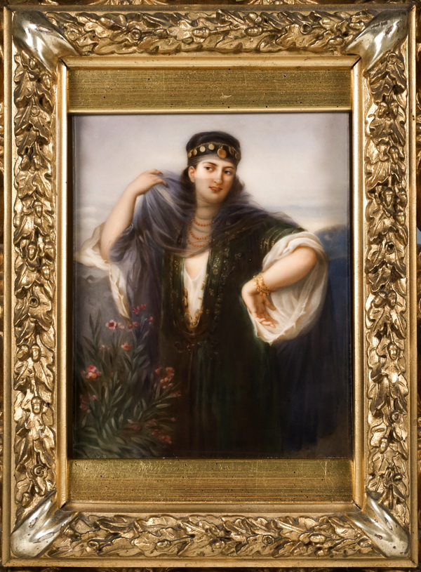 KPM Berlin Porcelain plaque girl with a veil Porcelain plate portrait girl with a veil around 1830