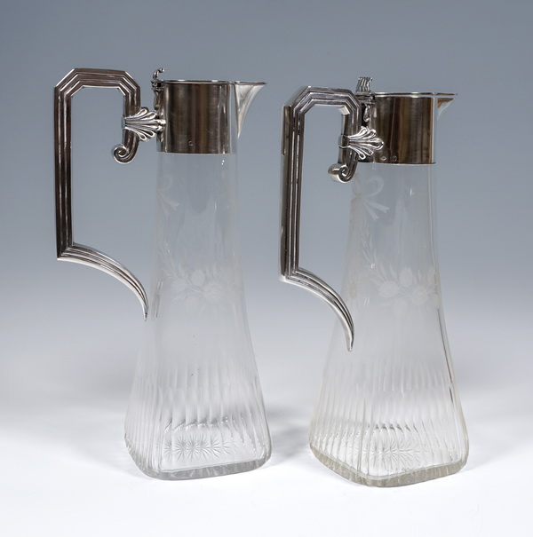 Pair of glass carafes with silver fittings pair of glass carafes with silver fittings Gaston Bardiés Paris France circa 1900