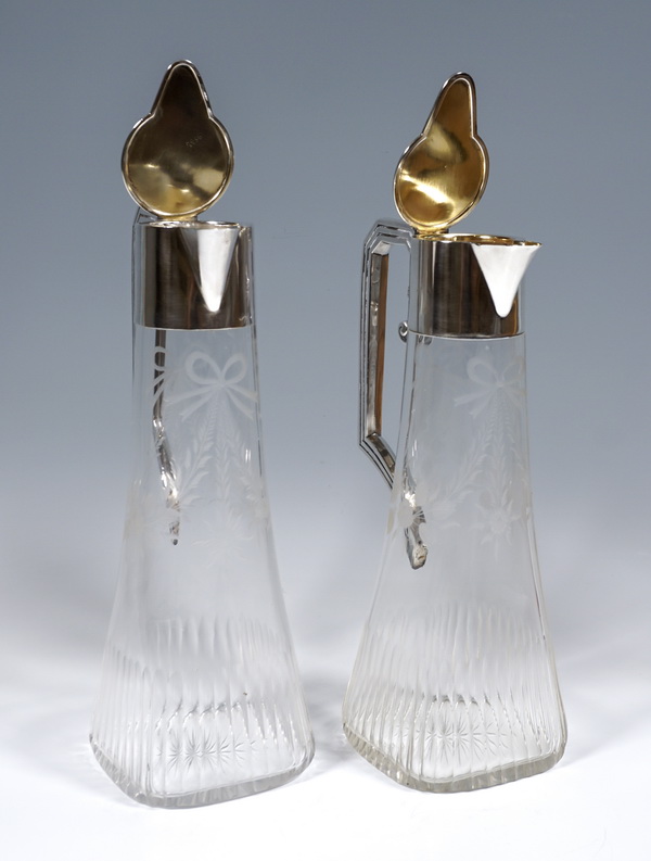Pair of glass carafes with silver fittings pair of glass carafes with silver fittings Gaston Bardiés Paris France circa 1900
