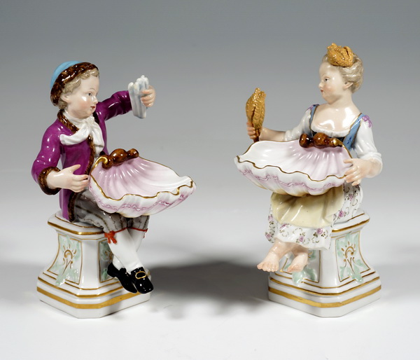 Meissen Pair of spice bowls summer and winter Salieren Paar Sommer und Winter F E Meyer circa 1860