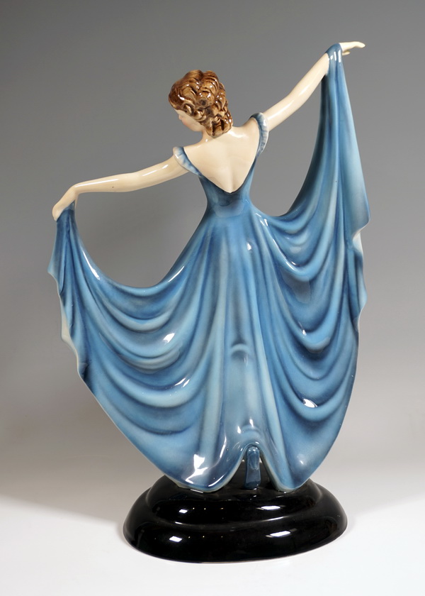 Keramos Figurine Dancer in blue dress Tänzerin im blauen Kleid Stephan Dakon circa 1950