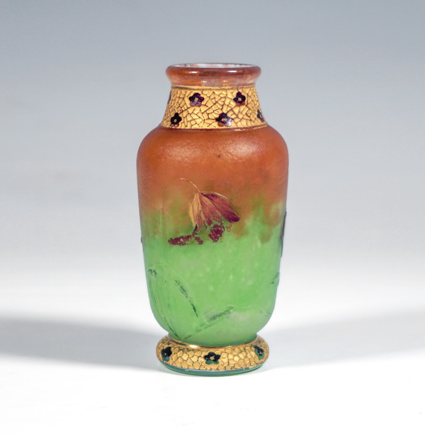 Small Daum Freres Art Nouveau vase tulip decor and gilding kleine Vase Tulpen Dekor Vergoldung Nancy France 1890-1895