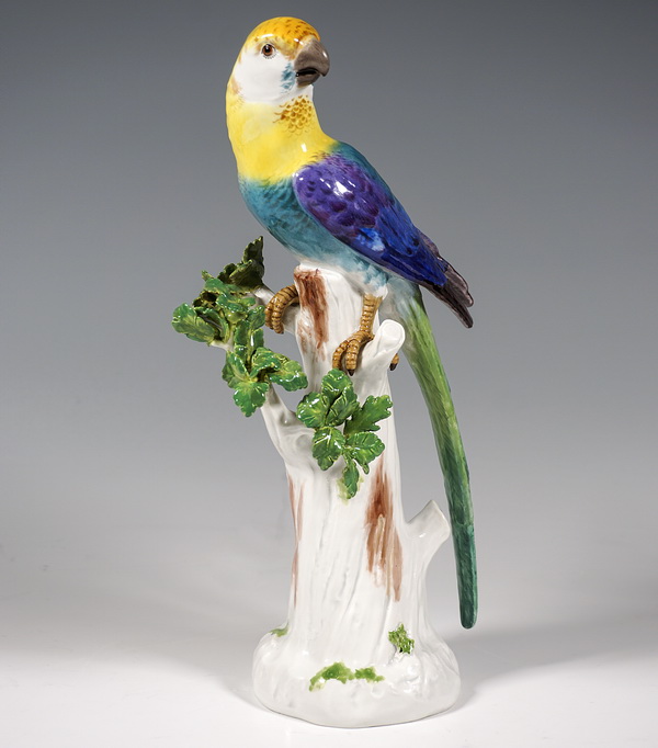 Meissen Tierfigur Papagei auf Stamm Animal Figure Parrot on Tree Trunk Kändler circa 1935