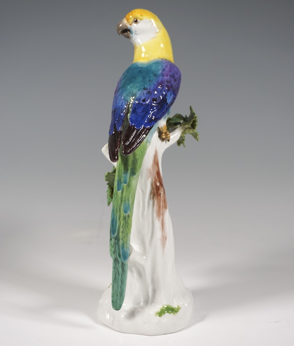 Meissen Tierfigur Papagei auf Stamm Animal Figure Parrot on Tree Trunk Kändler circa 1935