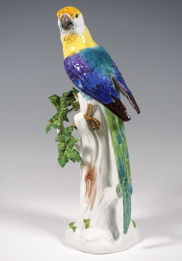 Meissen Tierfigur Papagei auf Stamm Animal Figure Parrot on Tree Trunk Kändler circa 1935