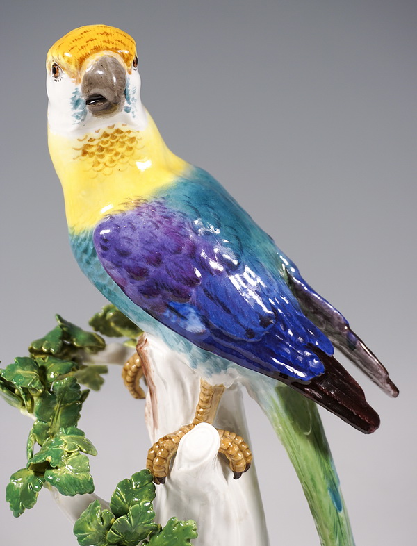 Meissen Tierfigur Papagei auf Stamm Animal Figure Parrot on Tree Trunk Kändler circa 1935