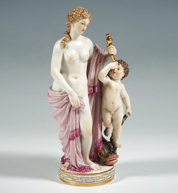 Meissen Figure Venus mit Amor und Delphin Venus with cupid and dolphin Kändler circa 1880