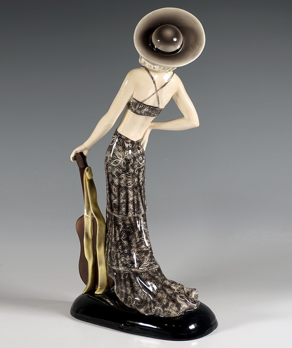 Goldscheider Lady with hat and guitar Dame mit Hut und Gitarre by Stephan Dakon ca 1934