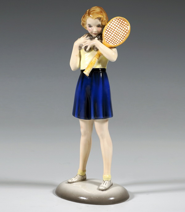 GOLDSCHEIDER Tennis player girl with tennis racket and balls Stephan Dakon circa 1939